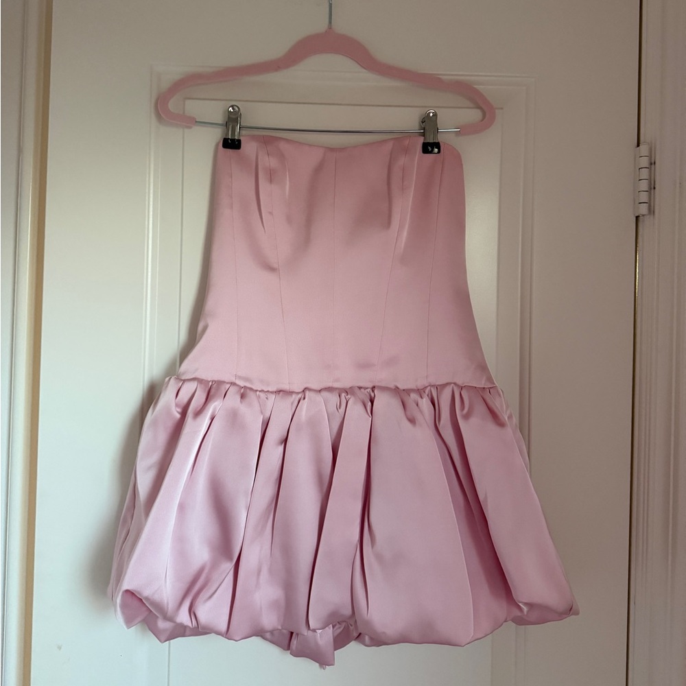Oh Polly Strapless Light Pink Bubble-Hem Mini Dress